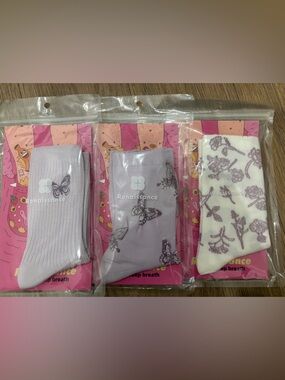 Lavender Butterfly & Floral Sock Trio